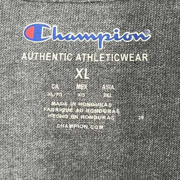 Champion Authentic Athleticwear T-Shirt Men XL Gray Logo Spellout &‎ Sleeve Top - Picture 2 of 8